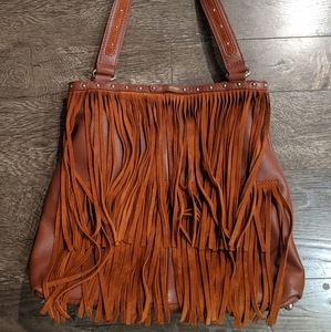 B Makowsky Rust & Tan Leather Fringe Shoulder Bag